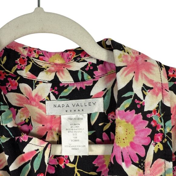 Napa Valley Floral Shacket Boho Preppy Cottagecore Linen Blend Womens Plus 16W - Picture 3 of 6